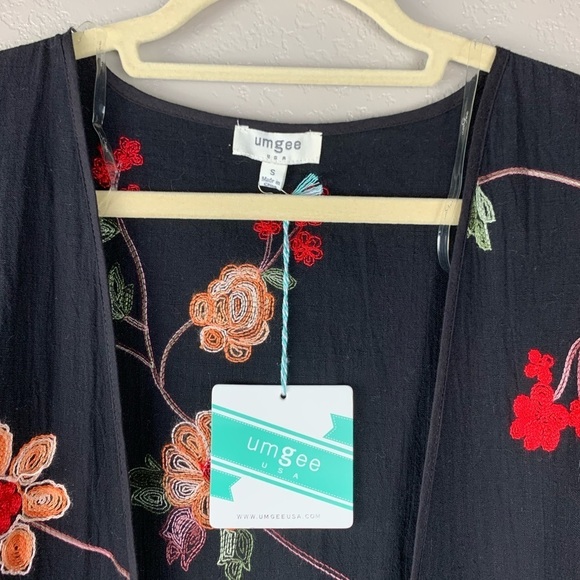 Umgee Black Gorgeous Embroidered Floral Fringed Cardigan Fringe is 2022 Trend - Picture 9 of 16